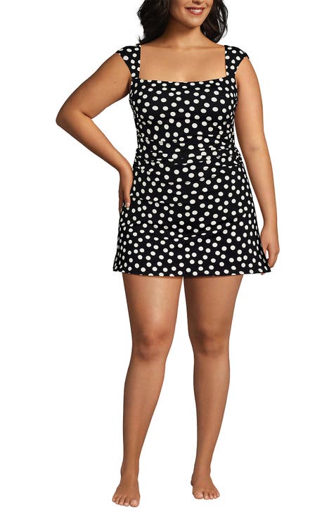 Chlorine Resistant Square Neck Ruched Swim Dress One Piece Swimsuit