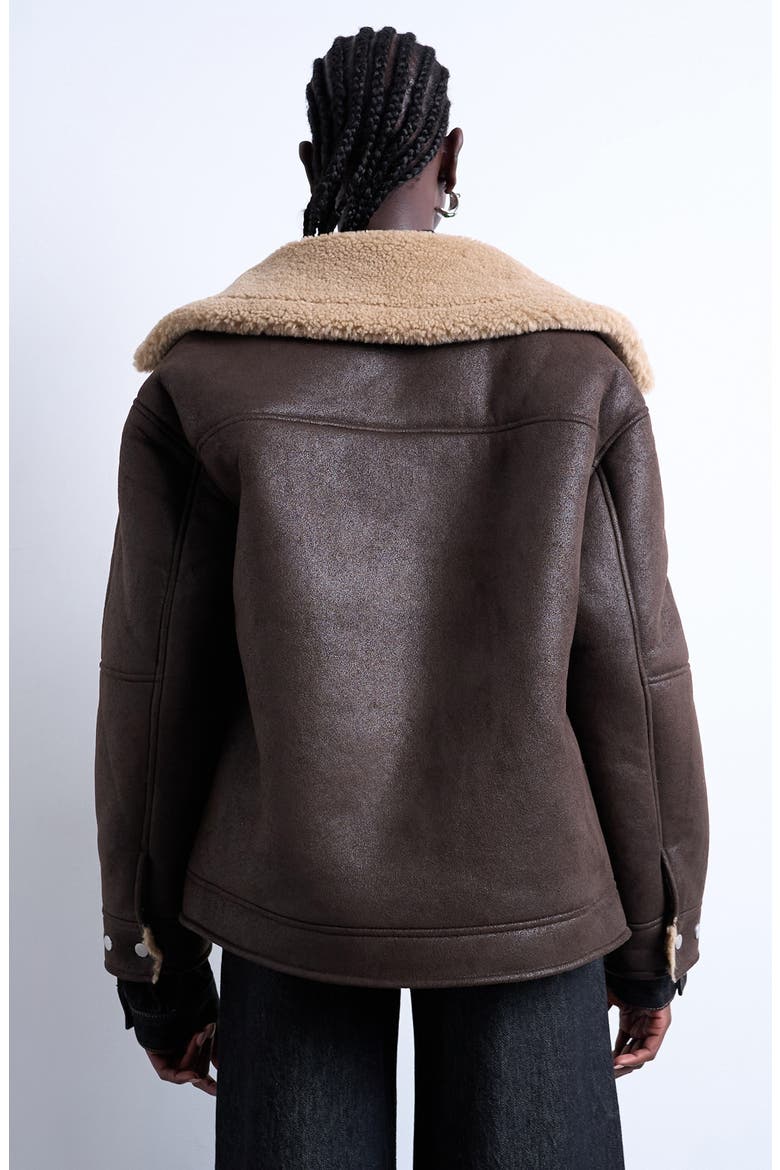 Faux Shearling Oversize Aviator Jacket, Alternate, color, BROWN