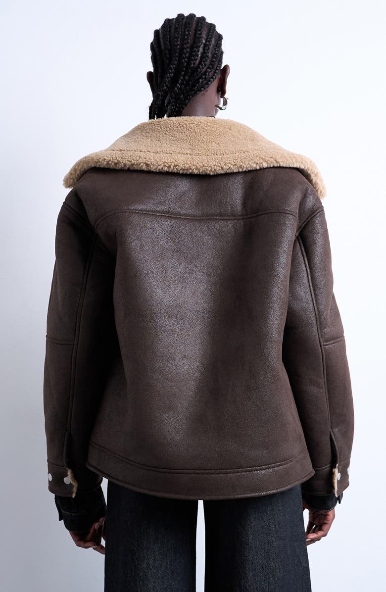 Topshop Faux Shearling Oversize Aviator Jacket, Alternate, color, Brown