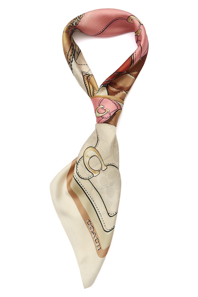 Stacked Tabby Print Silk Square Scarf, Alternate, color, OFF WHITE/ MULTI