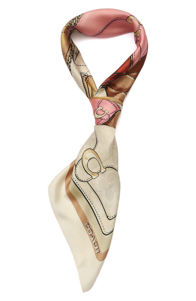 COACH Stacked Tabby Print Silk Square Scarf, Alternate, color, Off White/ Multi