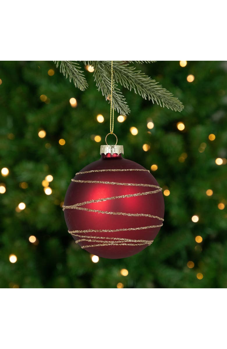Northlight Glittered Golden Stripes Christmas Glass Ball Ornaments - 3" (75mm) - Red and Green - 4ct, Alternate, color, Red