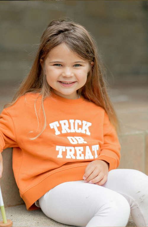 Bits & Bows Trick-or-treat Halloween Sweatshirt In Orange