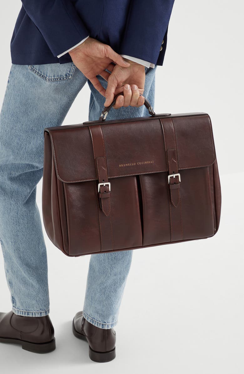 Brunello Cucinelli Calfskin briefcase, Alternate, color, Burgundy