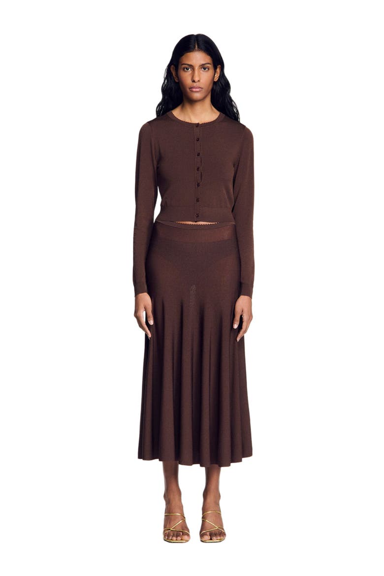 Sheer knit cardigan, Alternate, color, Brown