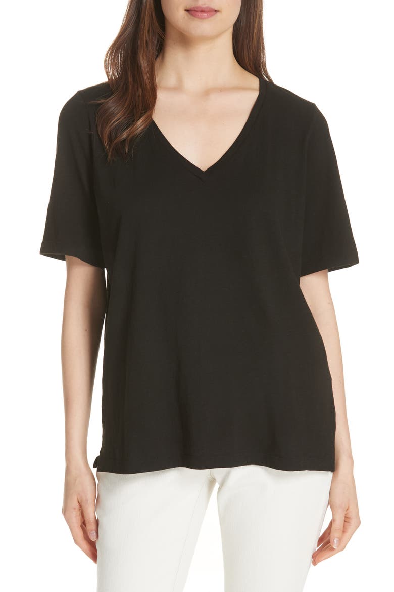 V-Neck Organic Cotton Tee, Main, color, BLACK