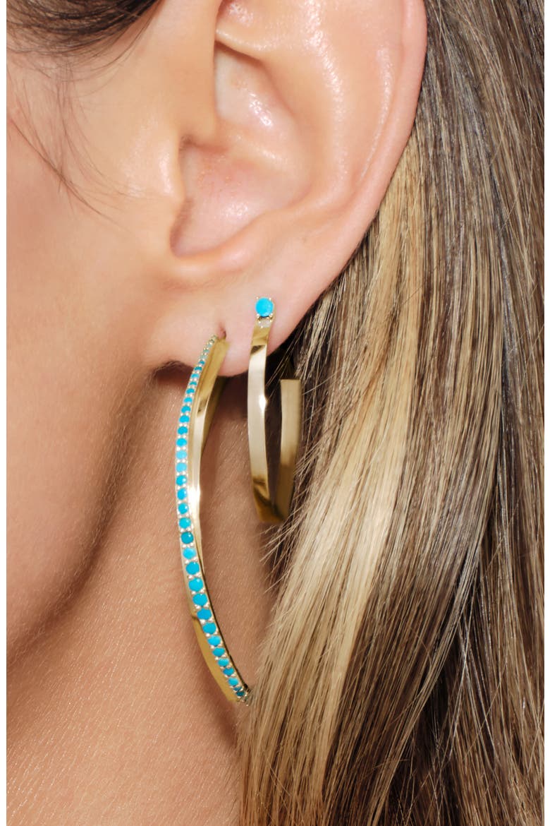 Sunrise 14K Gold Turquoise Hoop Earrings, Alternate, color, YELLOW GOLD