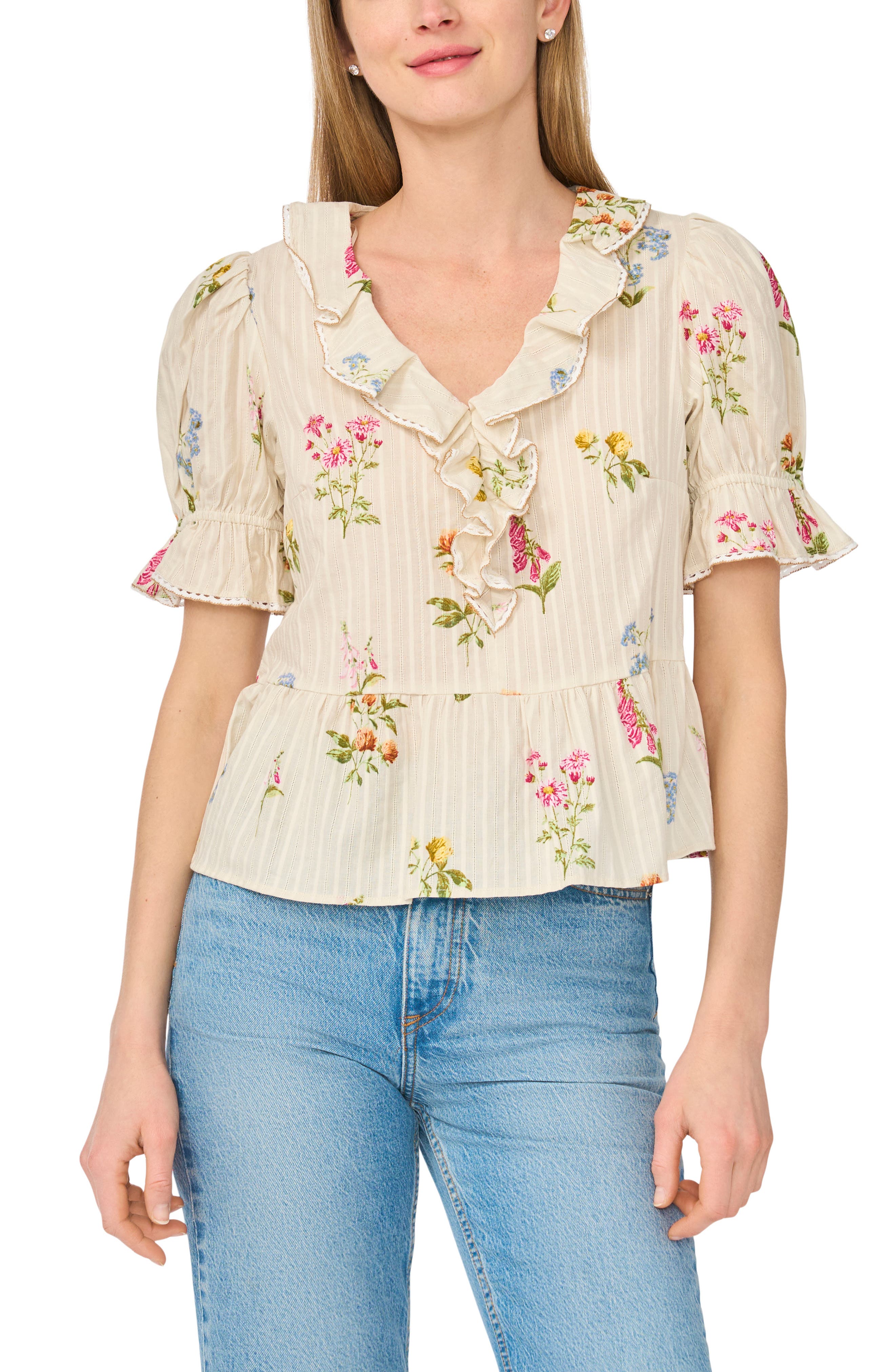 Ruffle Trim Peplum Cotton Top - image 3