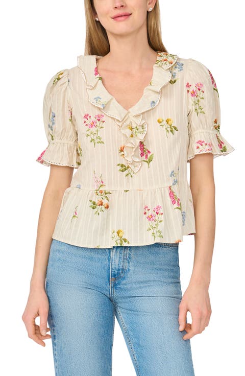 Ruffle Trim Peplum Cotton Top