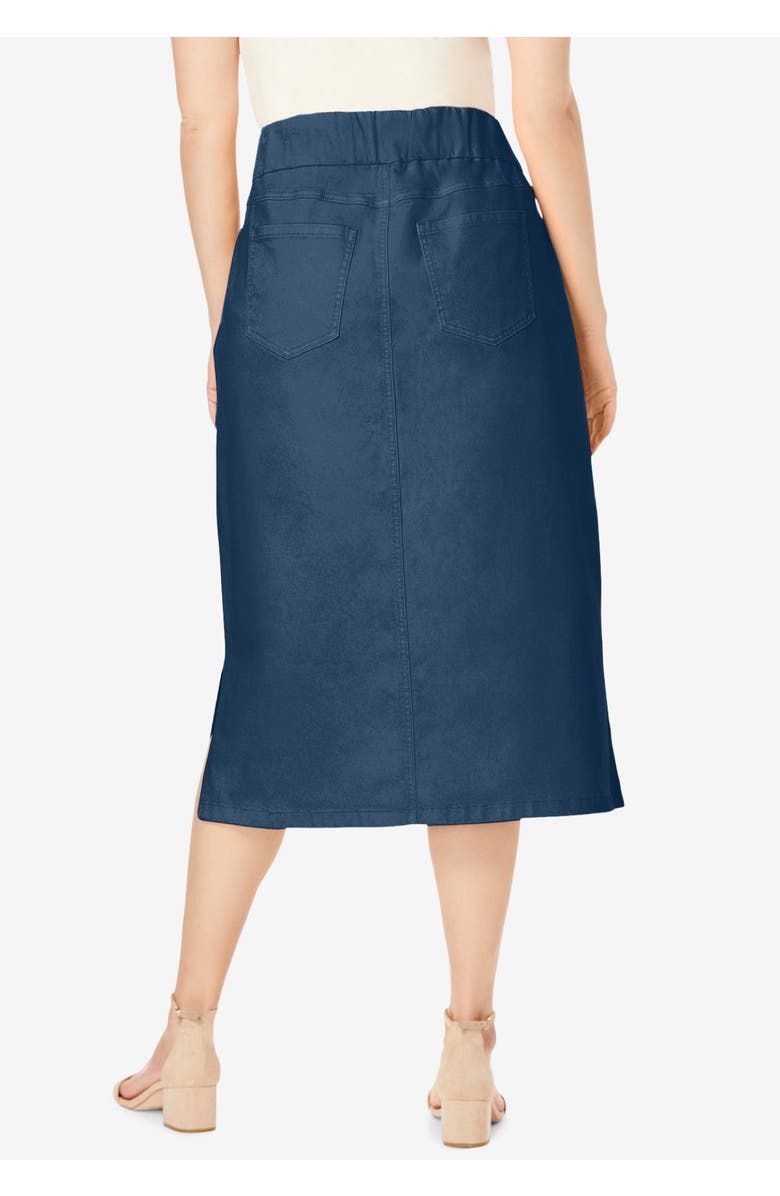 Jessica London Comfort Waist Stretch Denim Midi Skirt, Alternate, color, Medium Stonewash