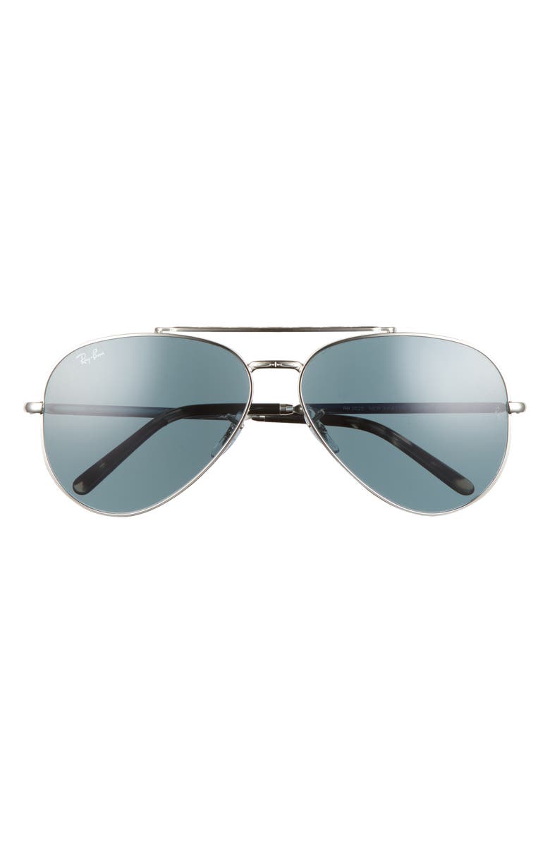 Ray-Ban New Aviator 62mm Oversize Pilot Sunglasses, Main, color, Silver / Blue