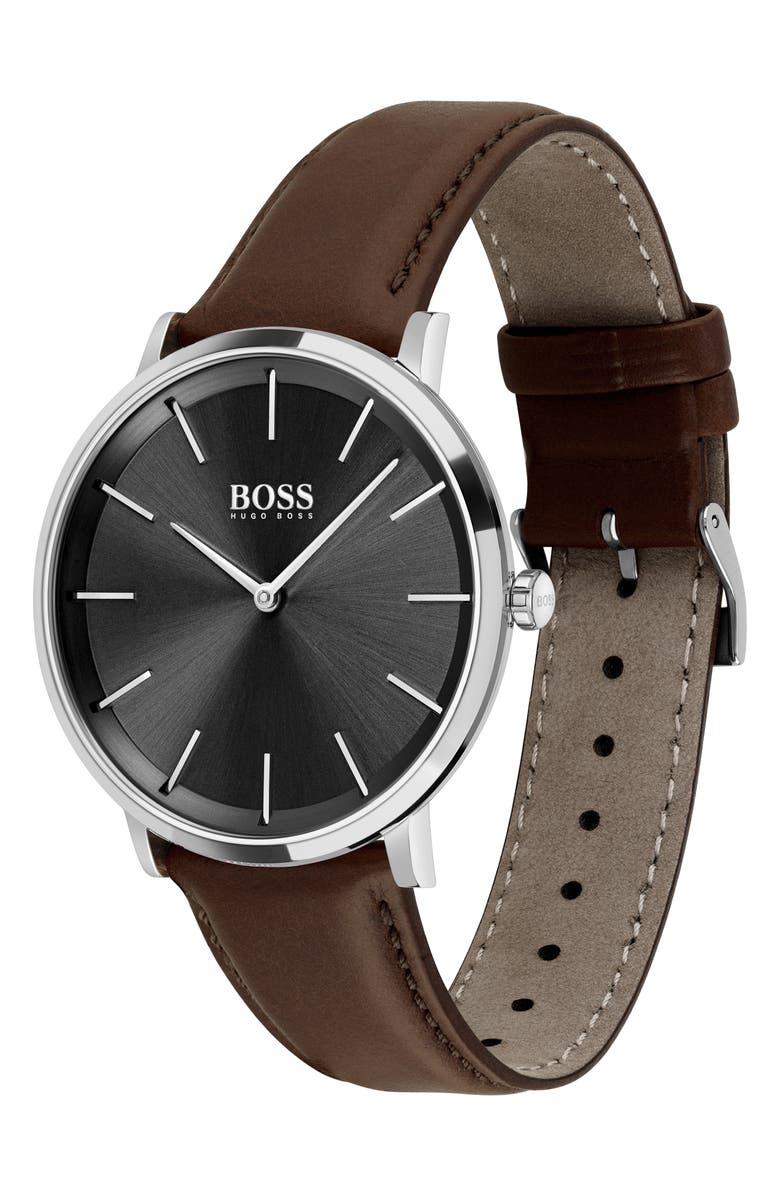 BOSS Skyliner Leather Strap Watch, 40mm, Alternate, color,