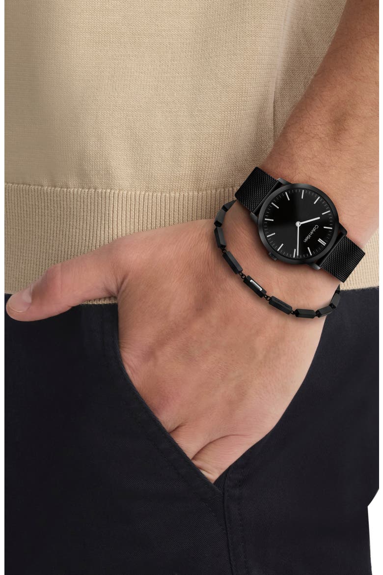 Exceptional Mesh Strap Watch & Bracelet Set, Alternate, color, BLACK