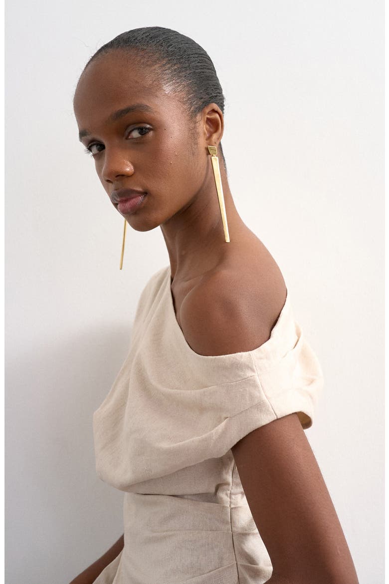 Cinched Waist Linen Blend Top, Alternate, color, BEIGE