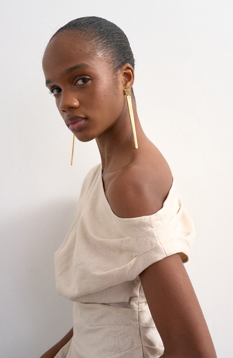 Topshop Cinched Waist Linen Blend Top, Alternate, color, Beige