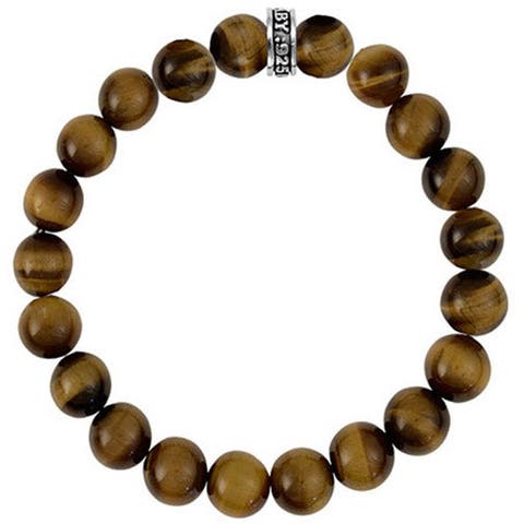 10mm Brown Tiger Eye Beaded Bracelet with Logo Ring