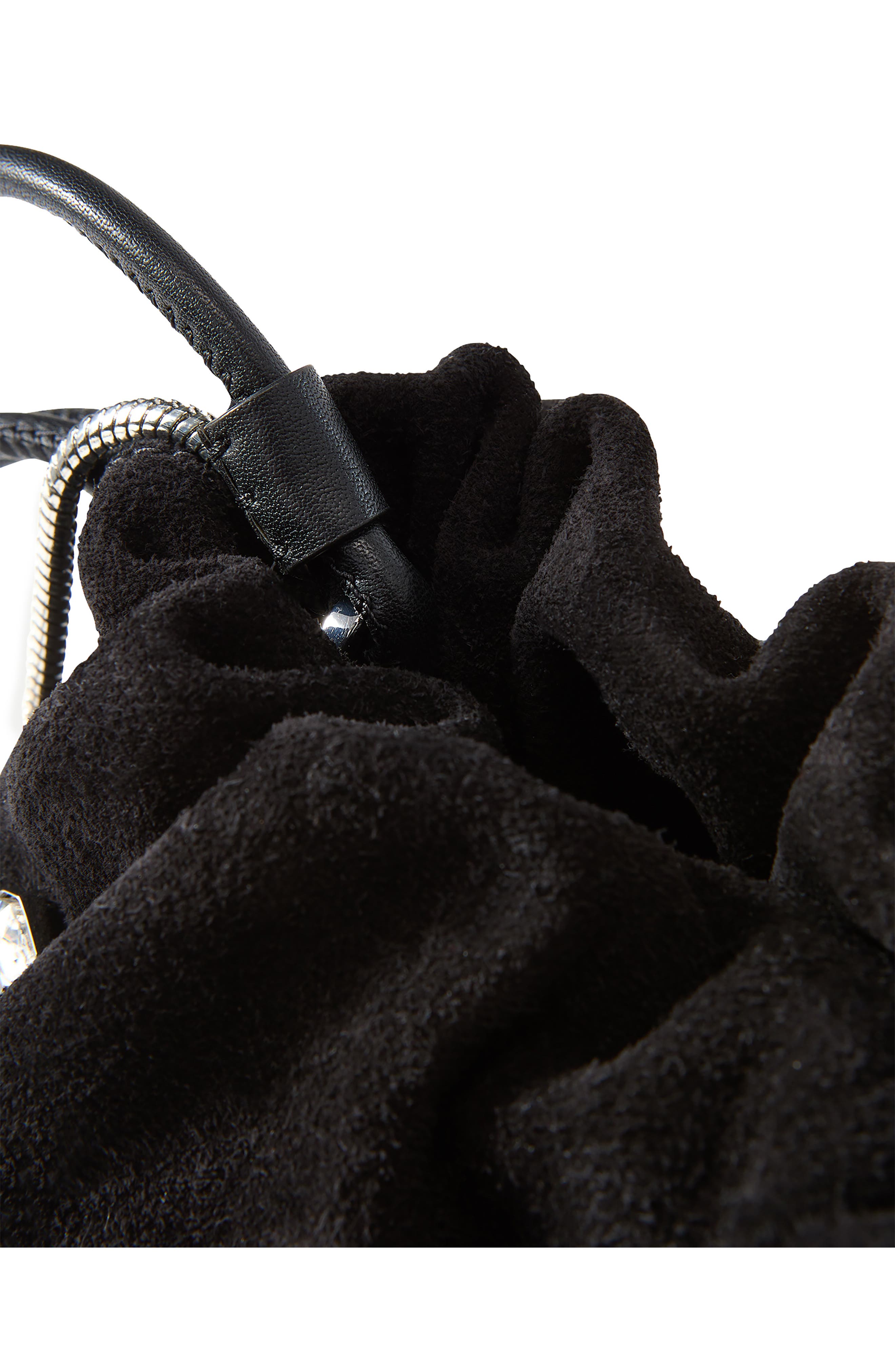 Veronica Beard Small Stash Crystal Leather Drawstring Clutch, Alternate, color, Black