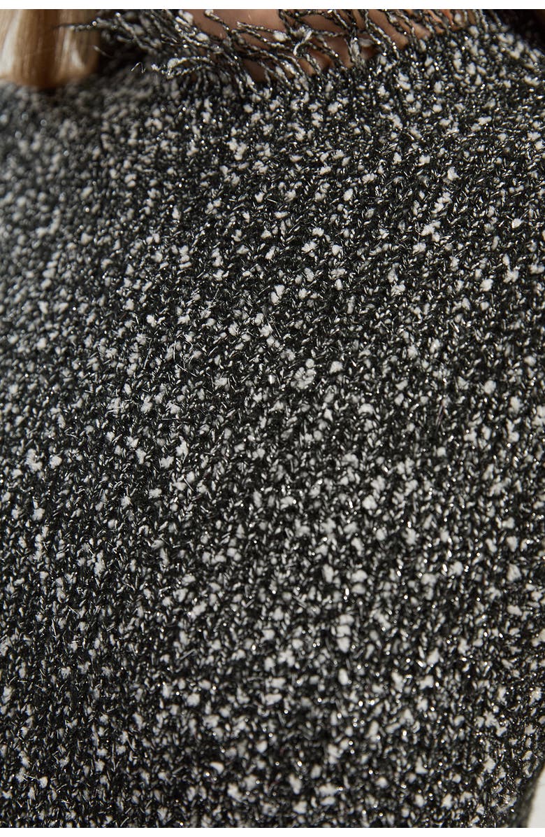 Karen Millen Tweed Yarn Fringe Trim Knitted Dress, Alternate, color, Black