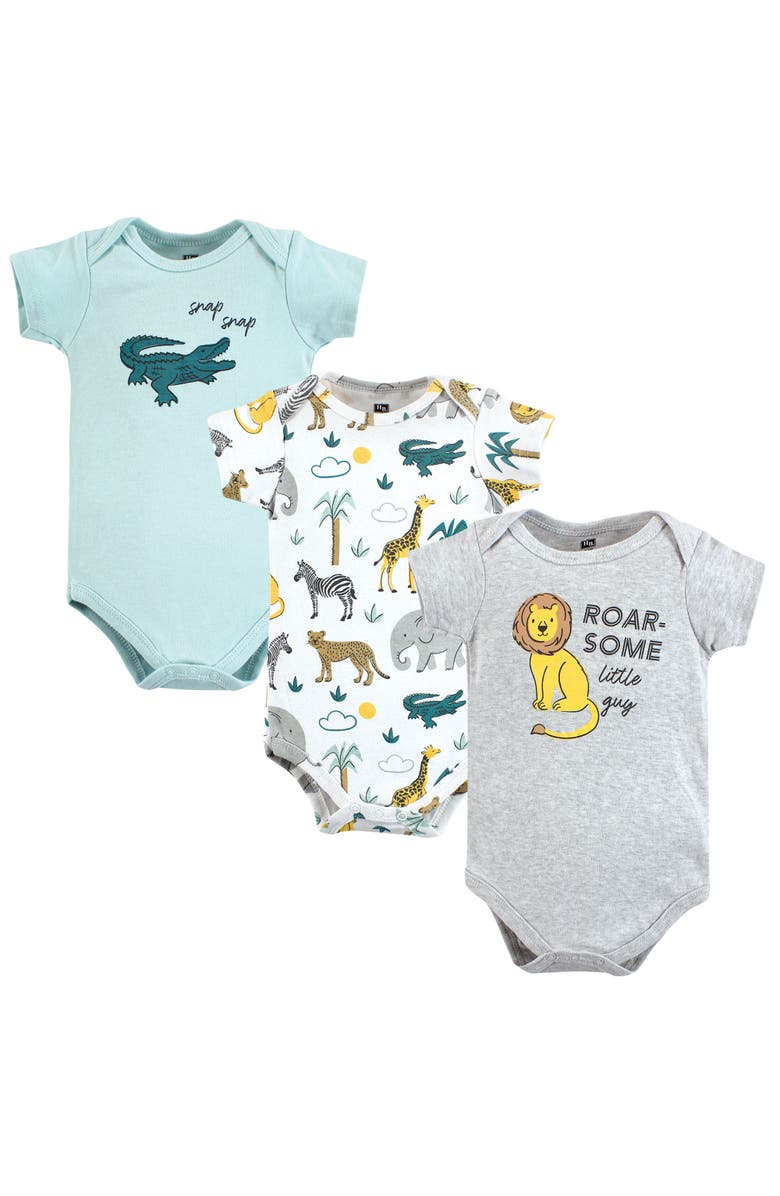 Hudson Baby All-Season Cotton One-Piece Garment Set of 3, Main, color, Safari Animals