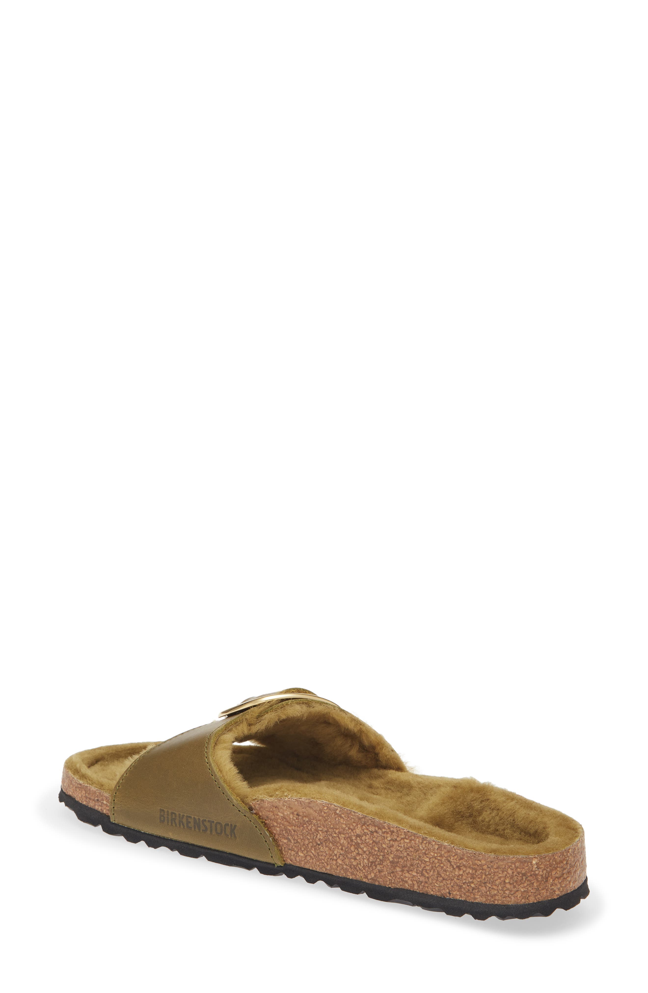 Birkenstock Madrid Big Buckle Genuine Shearling Lined Sandal, Alternate, color, Green Olive/ Green Olive