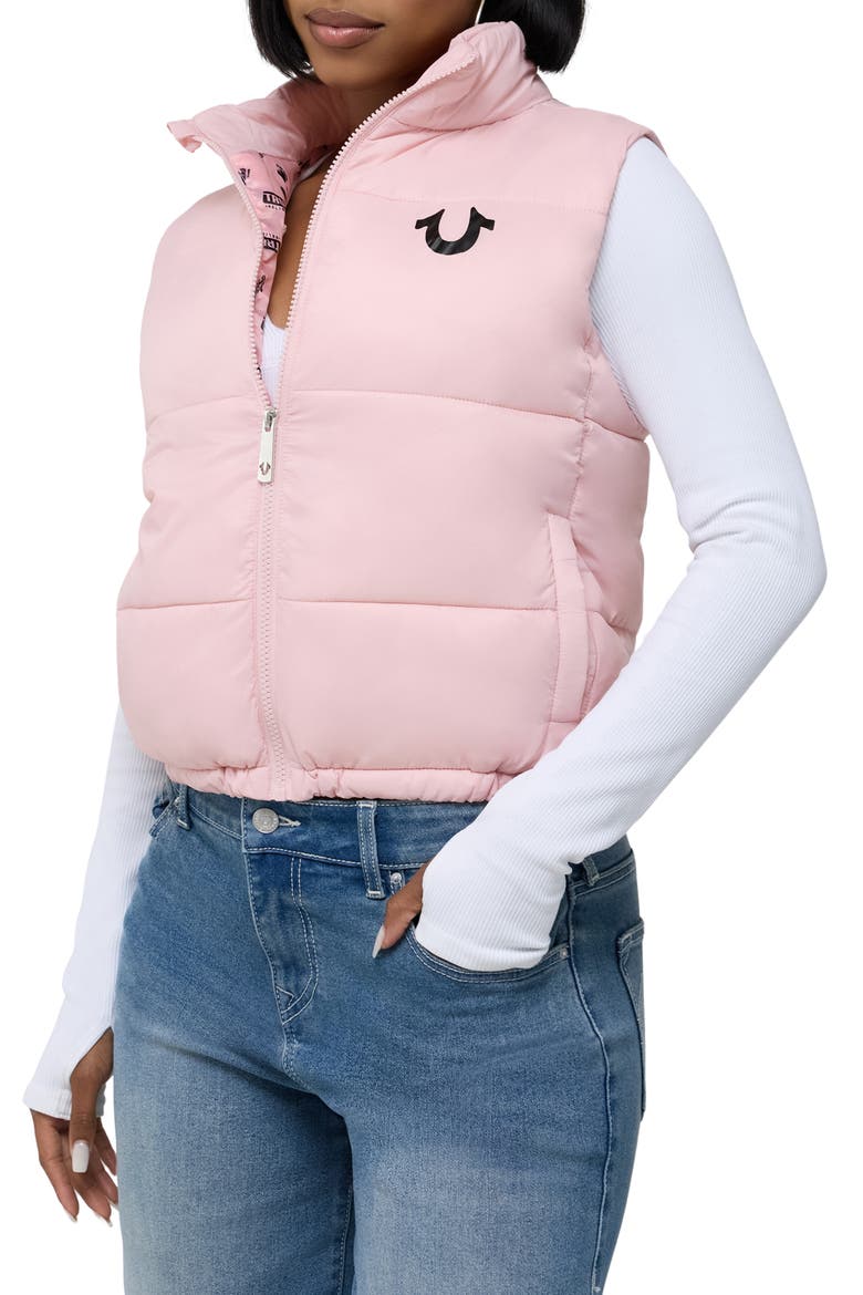 Logo Cropped Puffer Vest, Alternate, color, DULL PINK