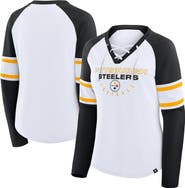 FANATICS Women's Fanatics White/Black Pittsburgh Steelers Redzone Blitz Package Raglan Lace-Up V-Neck Long Sleeve T-Shirt