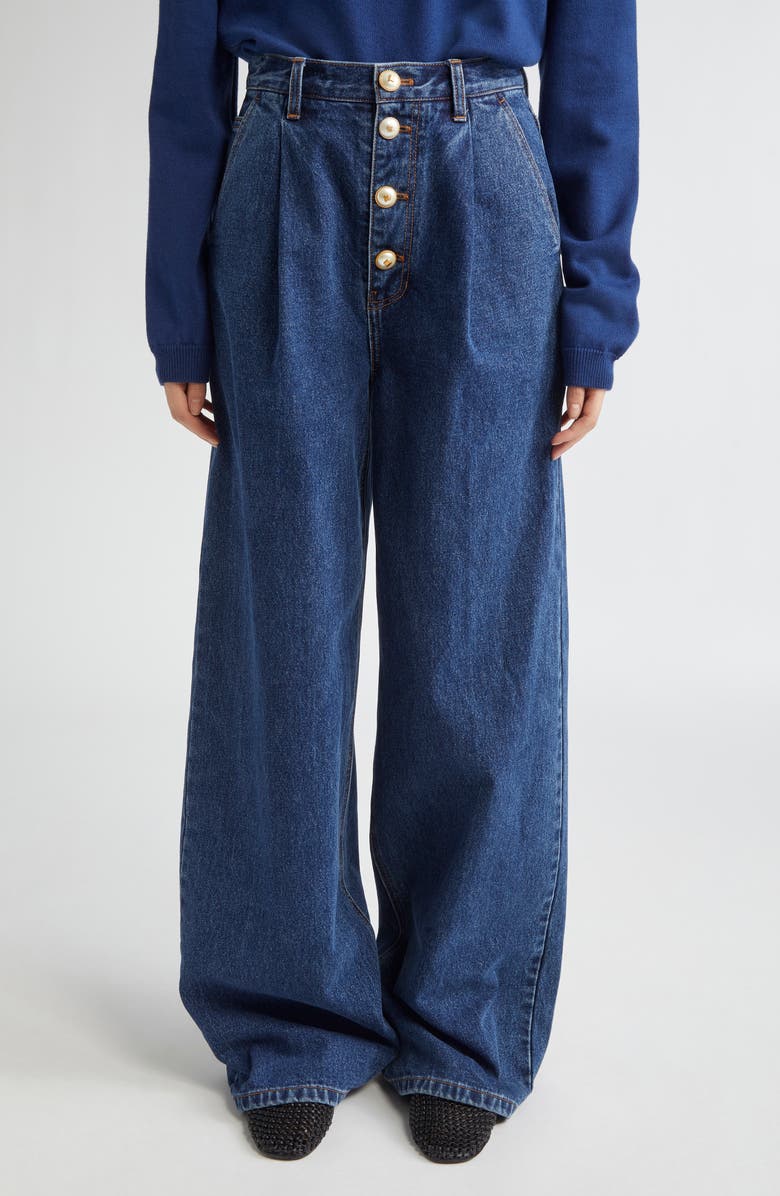 EENK Pleated Wide Leg Jeans, Main, color, Denim Blue