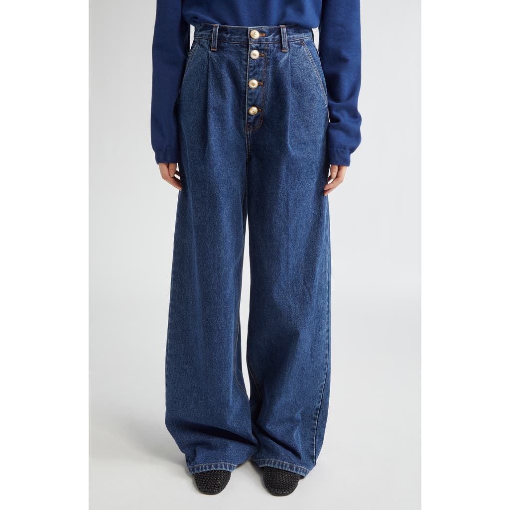 Eenk Pleated Wide Leg Jeans In Blue