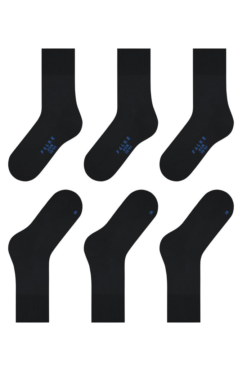 Falke Run Cotton Socks 3-Pack, Alternate, color, Black