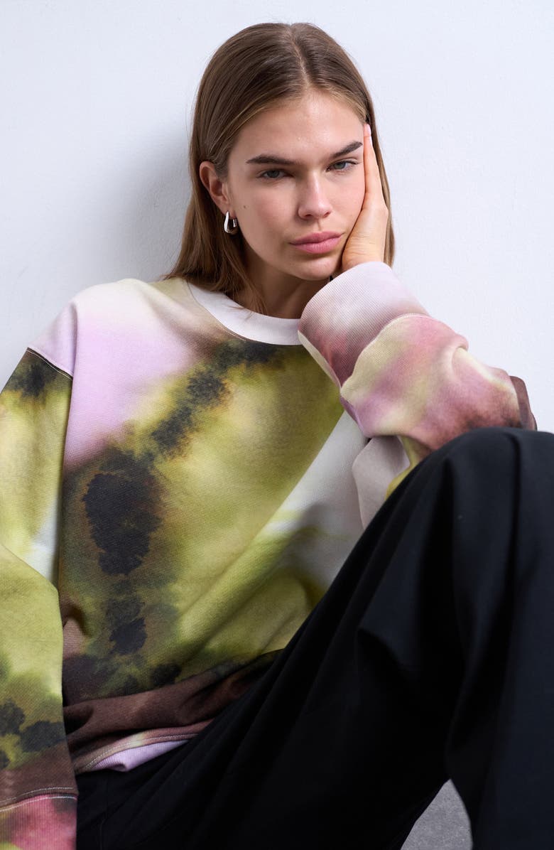 Topshop Tie Dye Oversize Cotton Blend Sweatshirt, Alternate, color, Pink