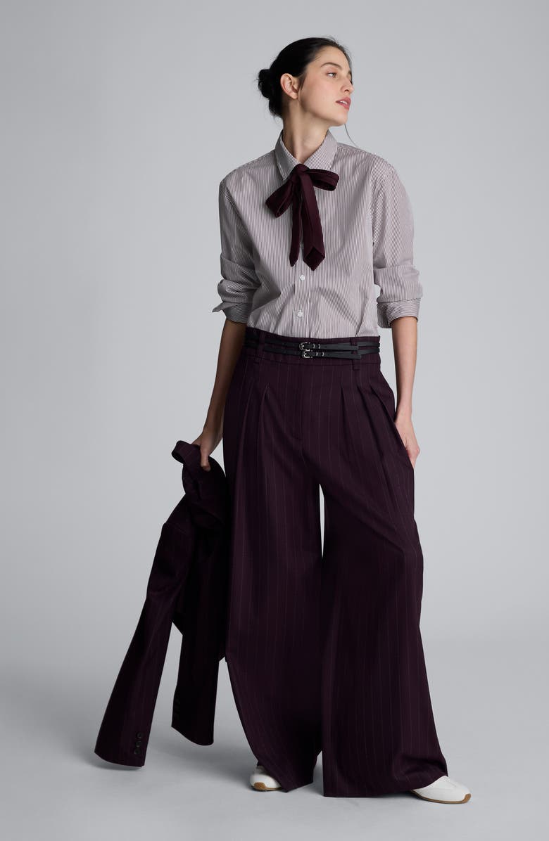 Kenneth Cole Boyfriend Cotton Poplin Button-Up Shirt, Alternate, color, Dark Aubergine/ Pure White