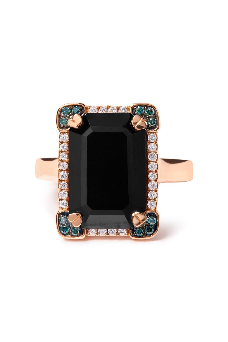 14K Gold Black Onyx & 1/5 Ct Diamond Halo Cocktail Ring -, Alternate, color, Pink