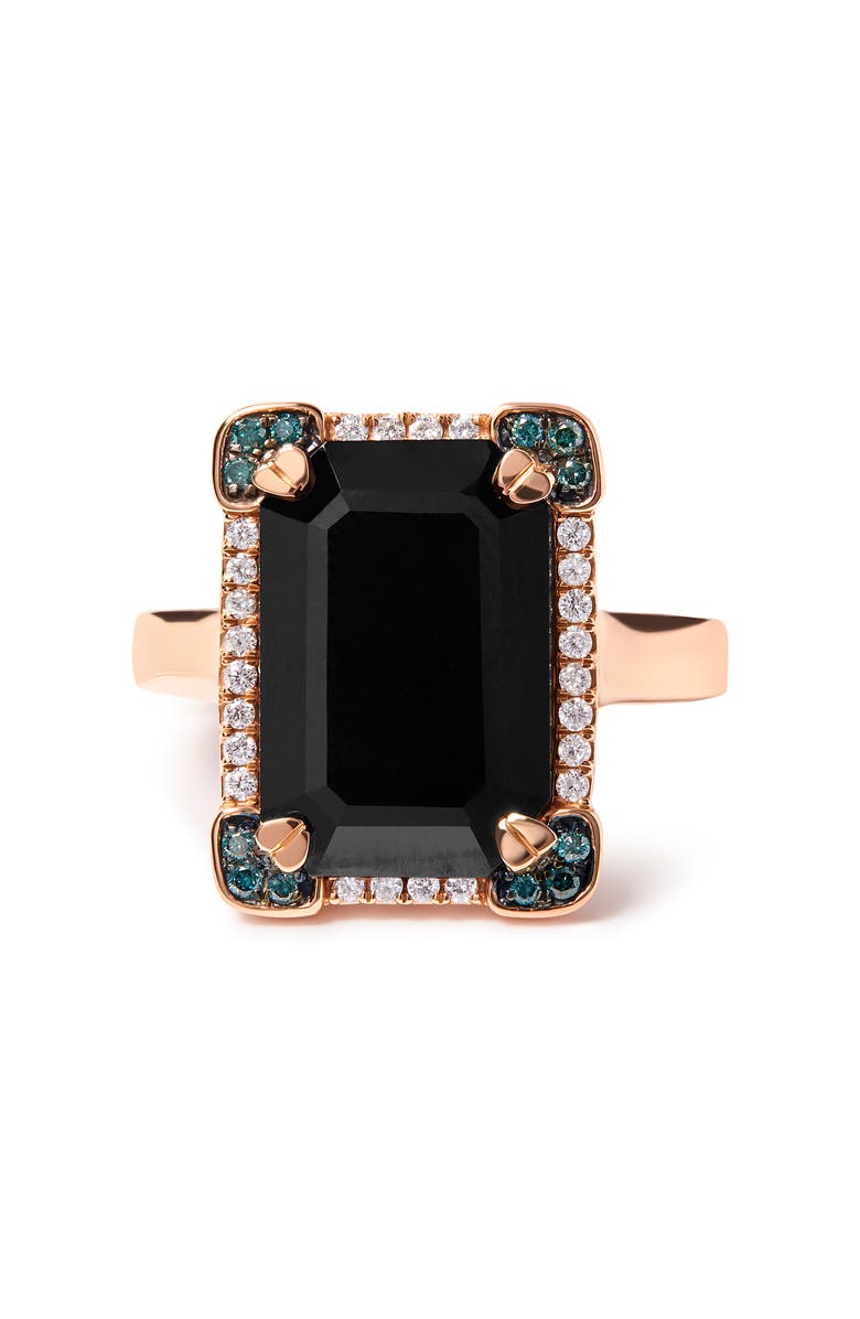 Haus of Brilliance 14K Gold Black Onyx & 1/5 Ct Diamond Halo Cocktail Ring -, Alternate, color, Pink
