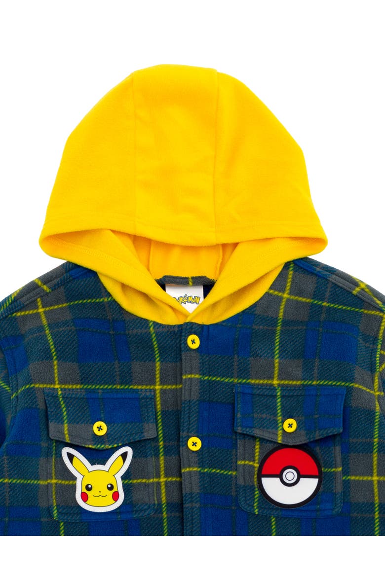 Pikachu Hooded Fleece Shacket, Alternate, color, Navy Yellow Pikachu
