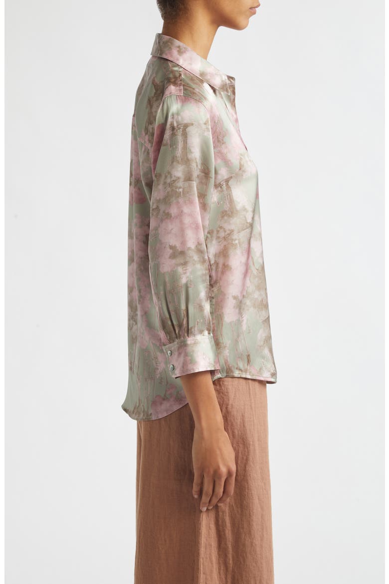 Dani Floral Three-Quarter Sleeve Silk Button-Up Shirt, Alternate, color, LIGHT STONE GREY MULTI GARDEN