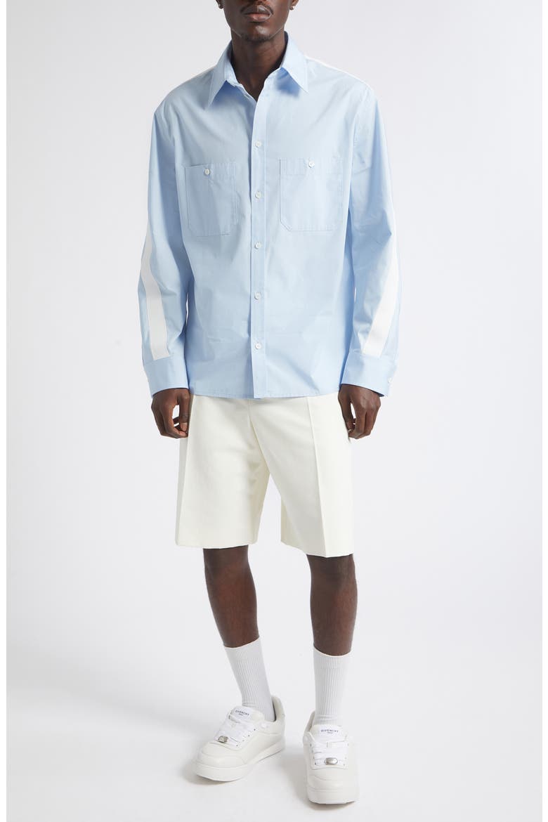 Couture Seam Side Stripe Button-Up Shirt, Alternate, color, LIGHT BLUE