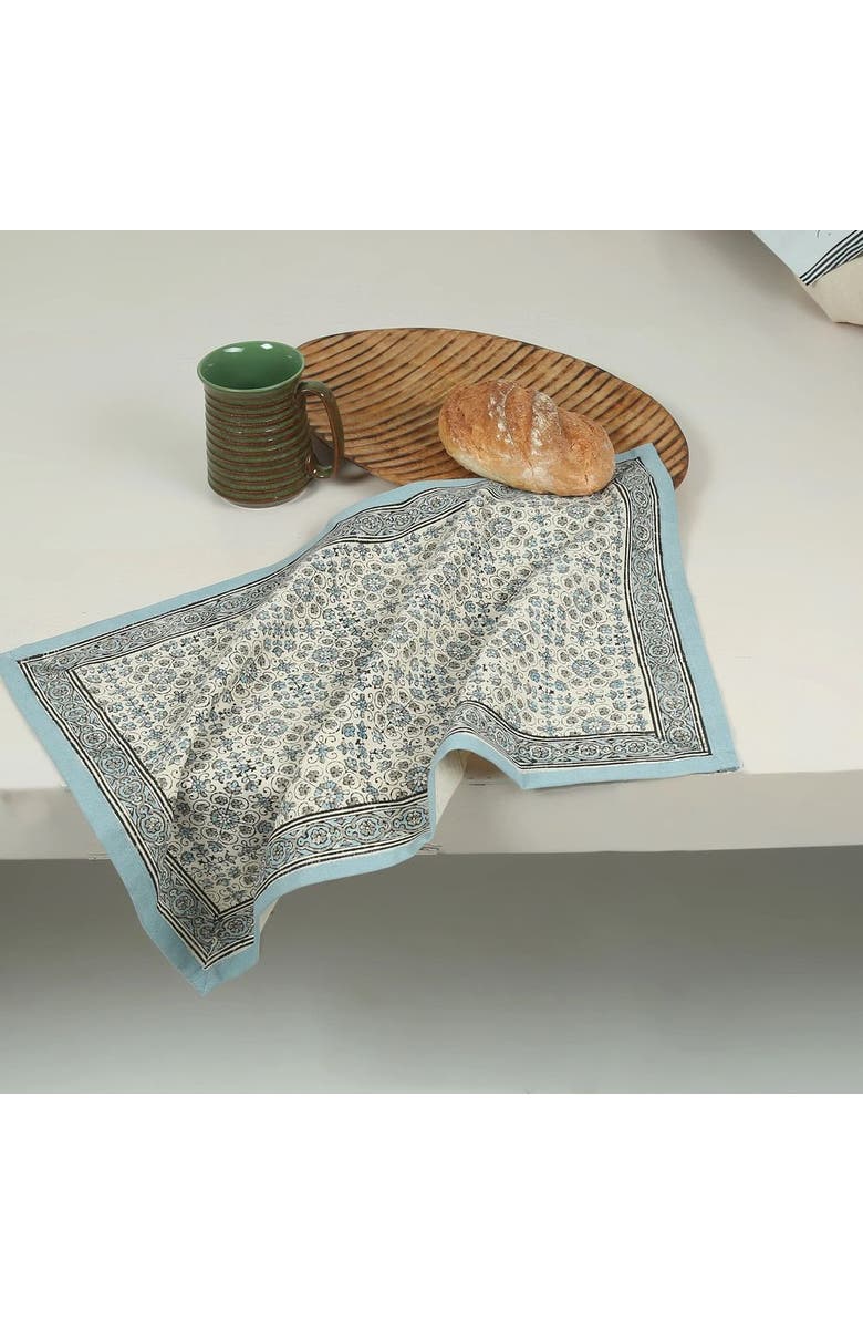 Sustainable Threads Lily - Hand Block Printed Kitchen Towel, Alternate, color, River