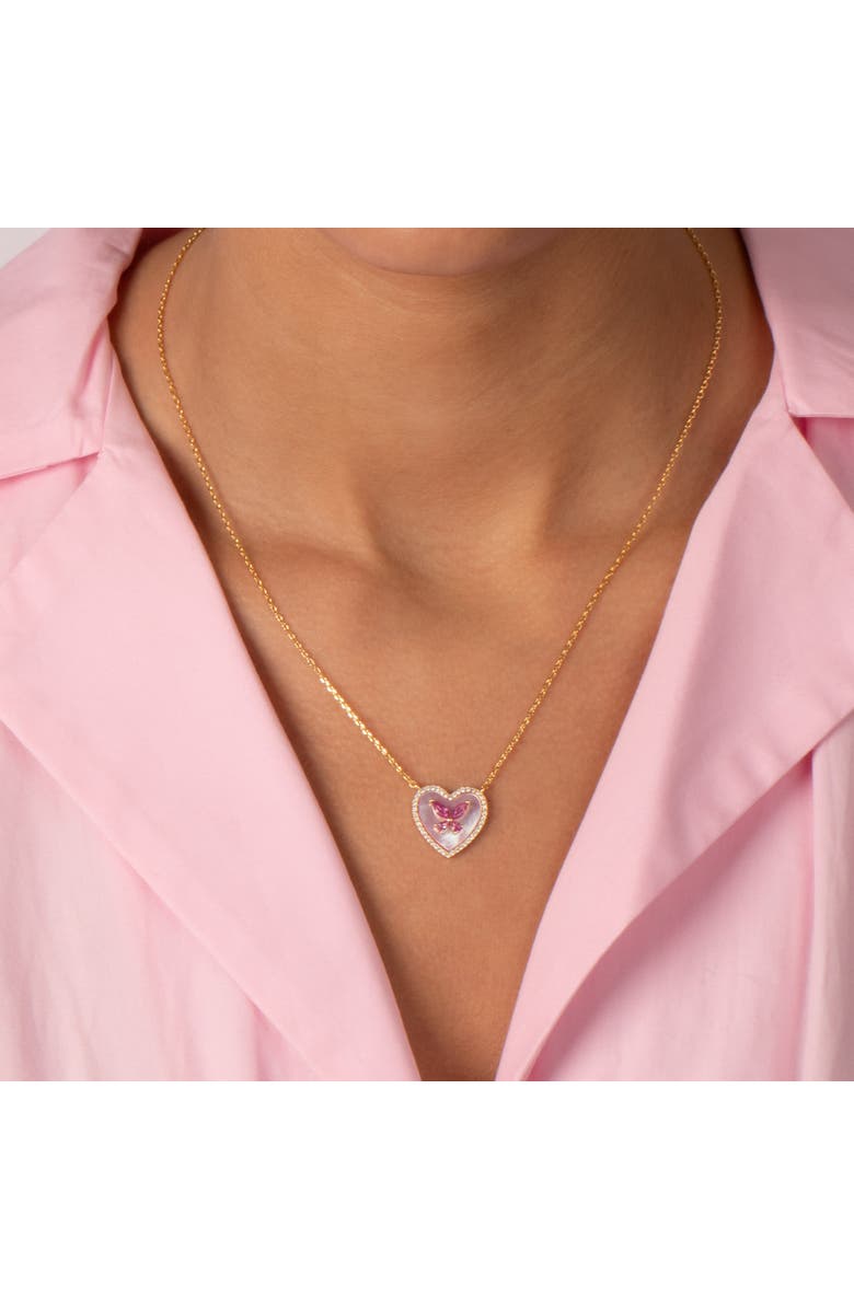 BY ADINA EDEN Pink CZ Butterfly Heart Stone Necklace, Alternate, color,