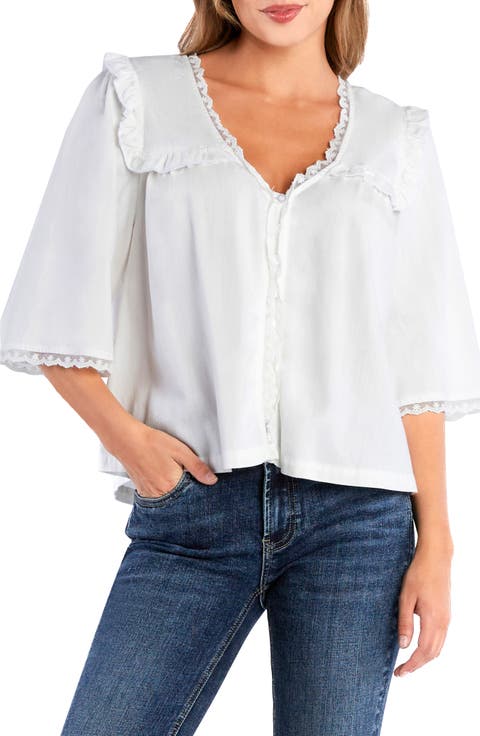 Juliet Lace & Ruffle Cotton Blend Top