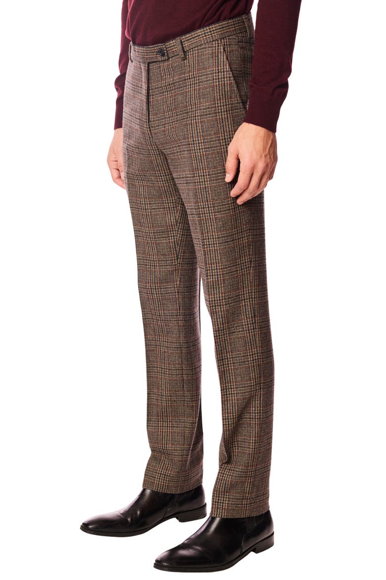Downing Slim Fit Flat Front Houndstooth Wool Blend Dress Pants, Alternate, color, TEAL BURGUNDY BROWN PLAID