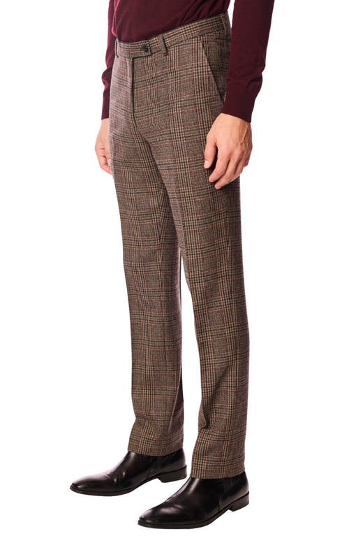 Paisley & Gray Downing Slim Fit Flat Front Houndstooth Wool Blend Dress Pants In Brown