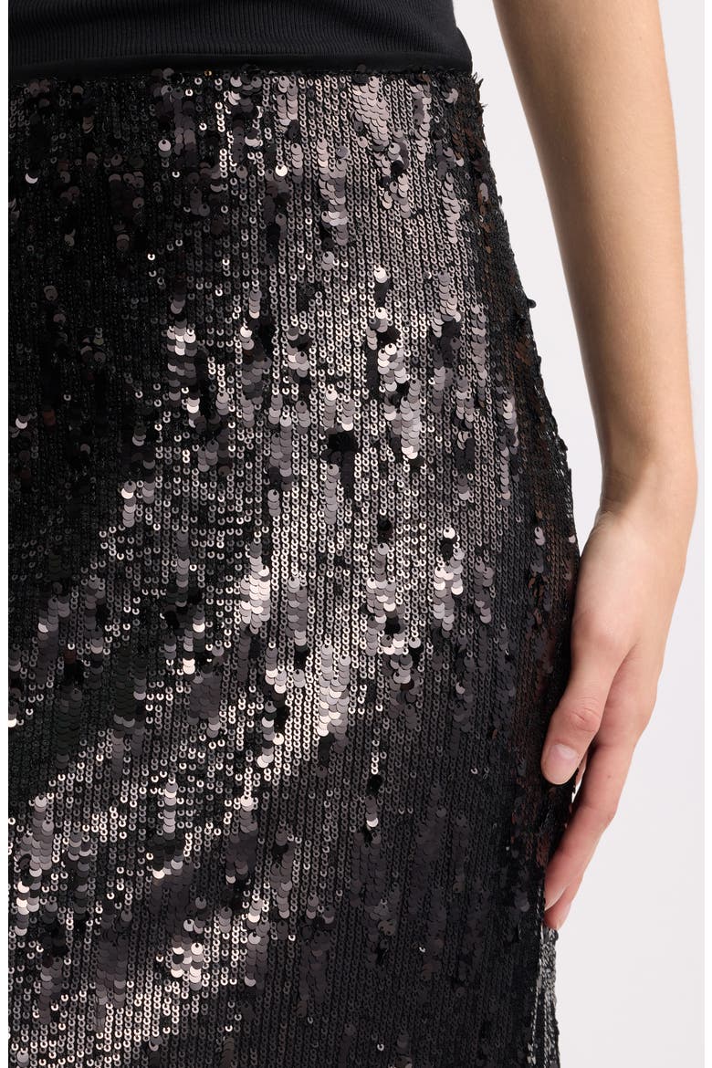 Cher Sequin Midi Skirt, Alternate, color, BLACK