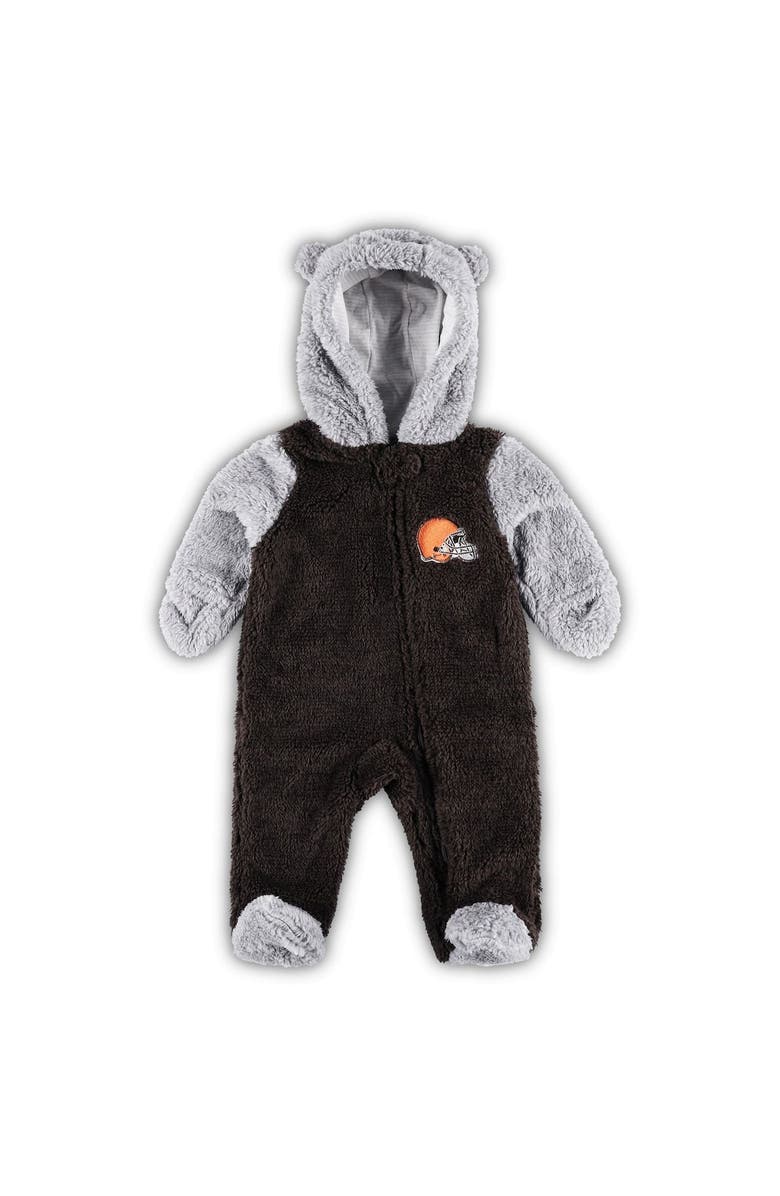 Outerstuff Newborn & Infant Brown/Gray Cleveland Browns Game Nap Teddy Fleece Bunting Full-Zip Sleeper, Main, color, Brown