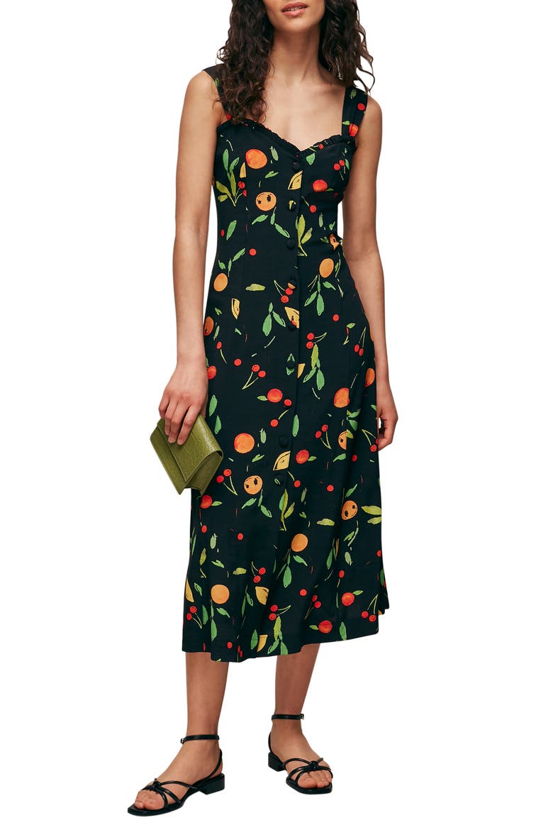 Fruit Print Sleeveless Midi Dress, Main, color, MULTI