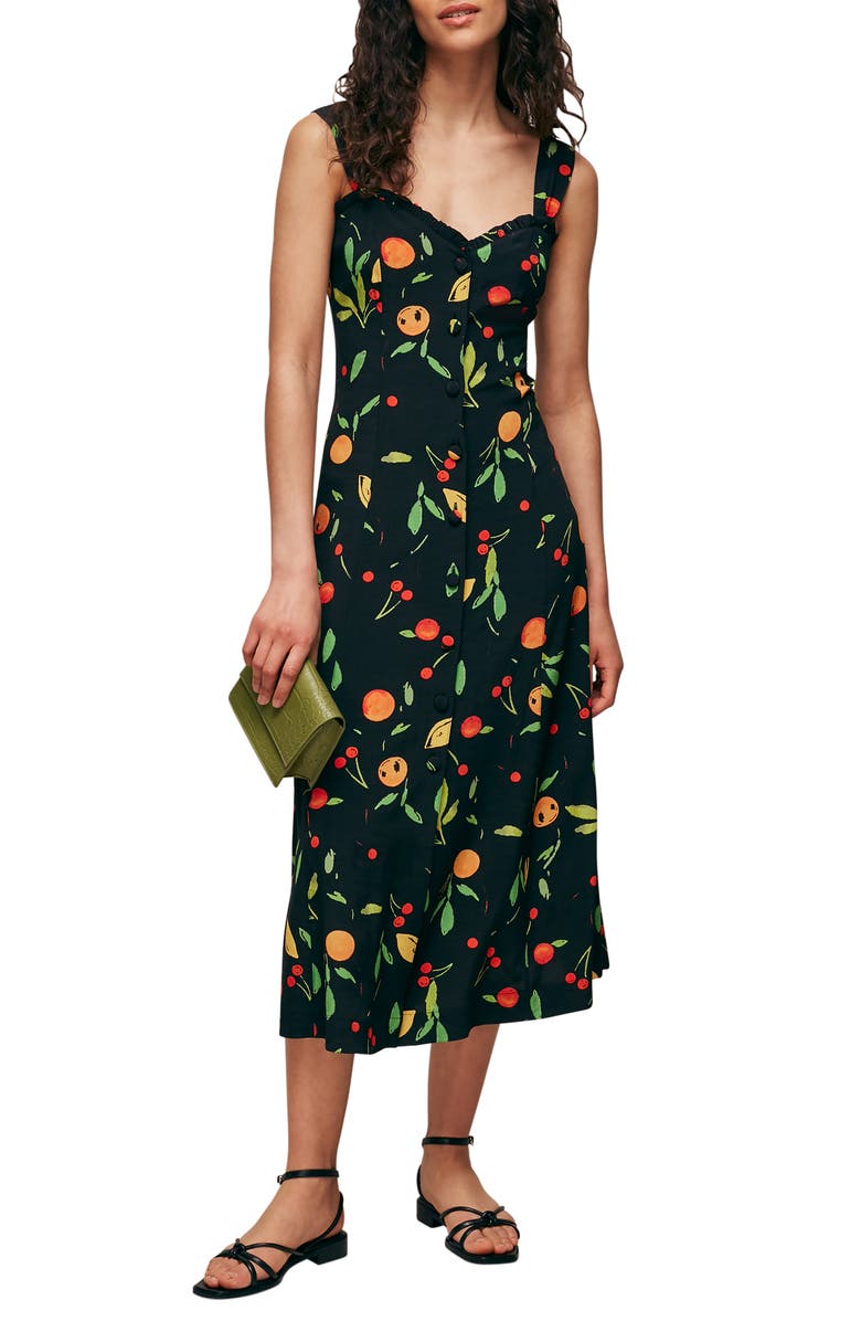 Whistles Fruit Print Sleeveless Midi Dress, Main, color, 