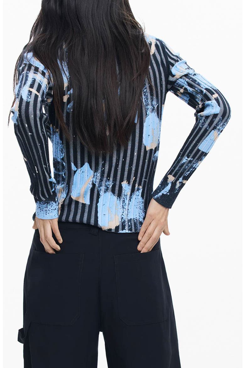 Abstract Print Rib Top, Alternate, color, BLUE