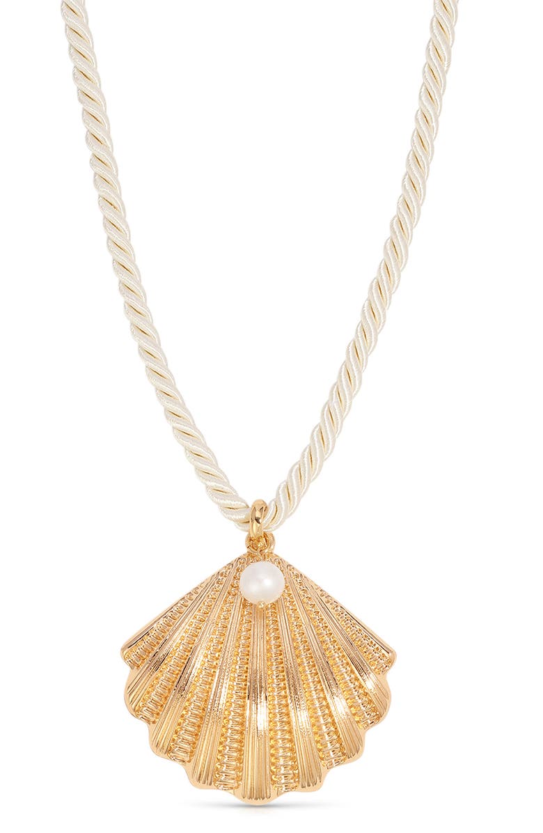 Ettika Scallop Shell Pendant Necklace, Alternate, color, Gold