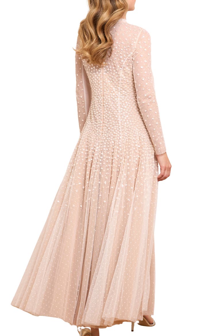 Sequin Cascade Round Neck Gown, Alternate, color, Cream/ Butterscotch