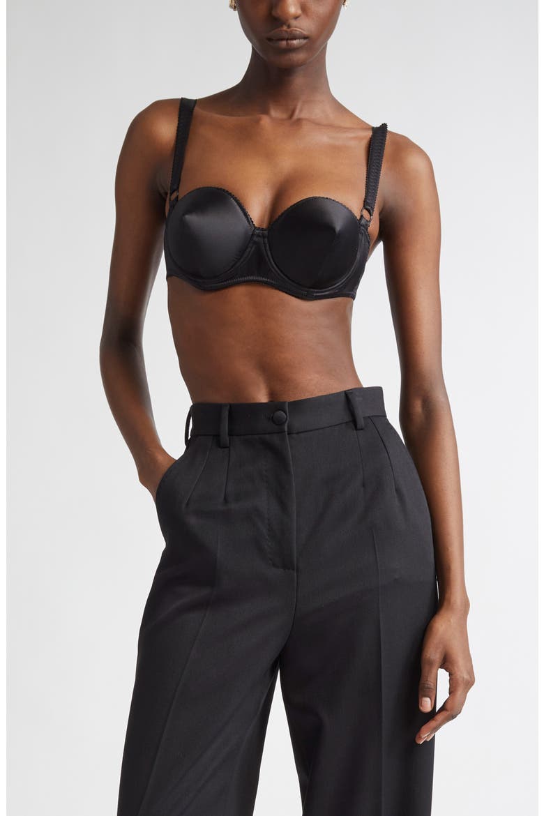 Underwire Stretch Silk Satin Balconette Bra, Main, color, N0000 NERO