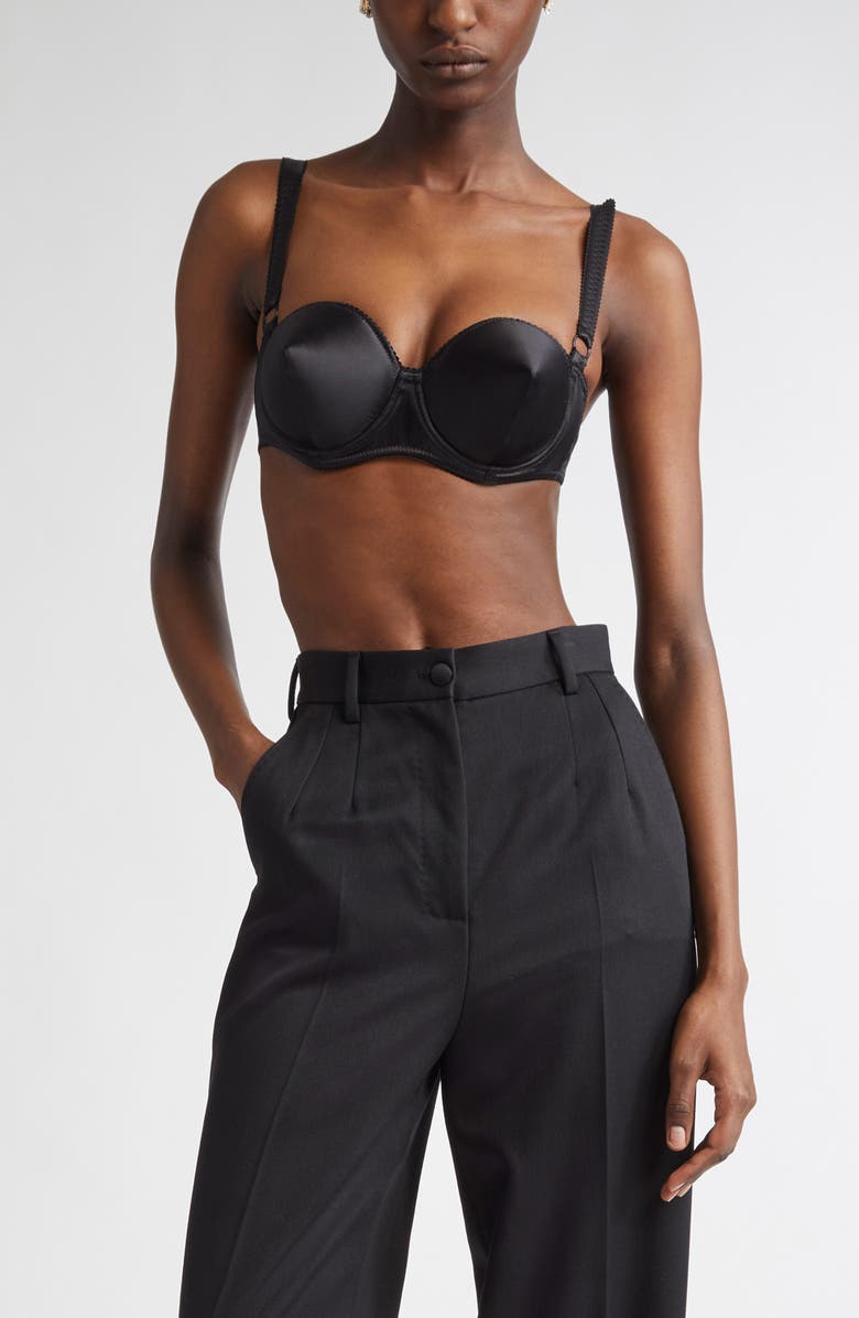 Dolce&Gabbana Underwire Stretch Silk Satin Balconette Bra, Main, color, N0000 Nero
